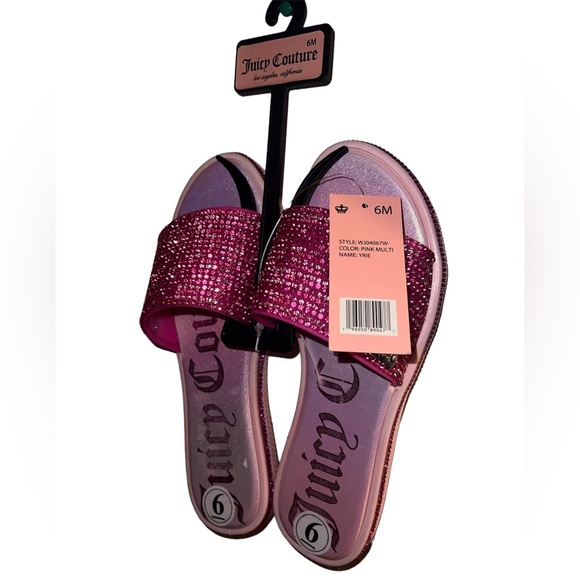 ‼️SOLD‼️ Juicy Couture Women’s Sz 6 Pink Rhinestone Bling Slides Slip-On Sandals - Picture 7 of 9
